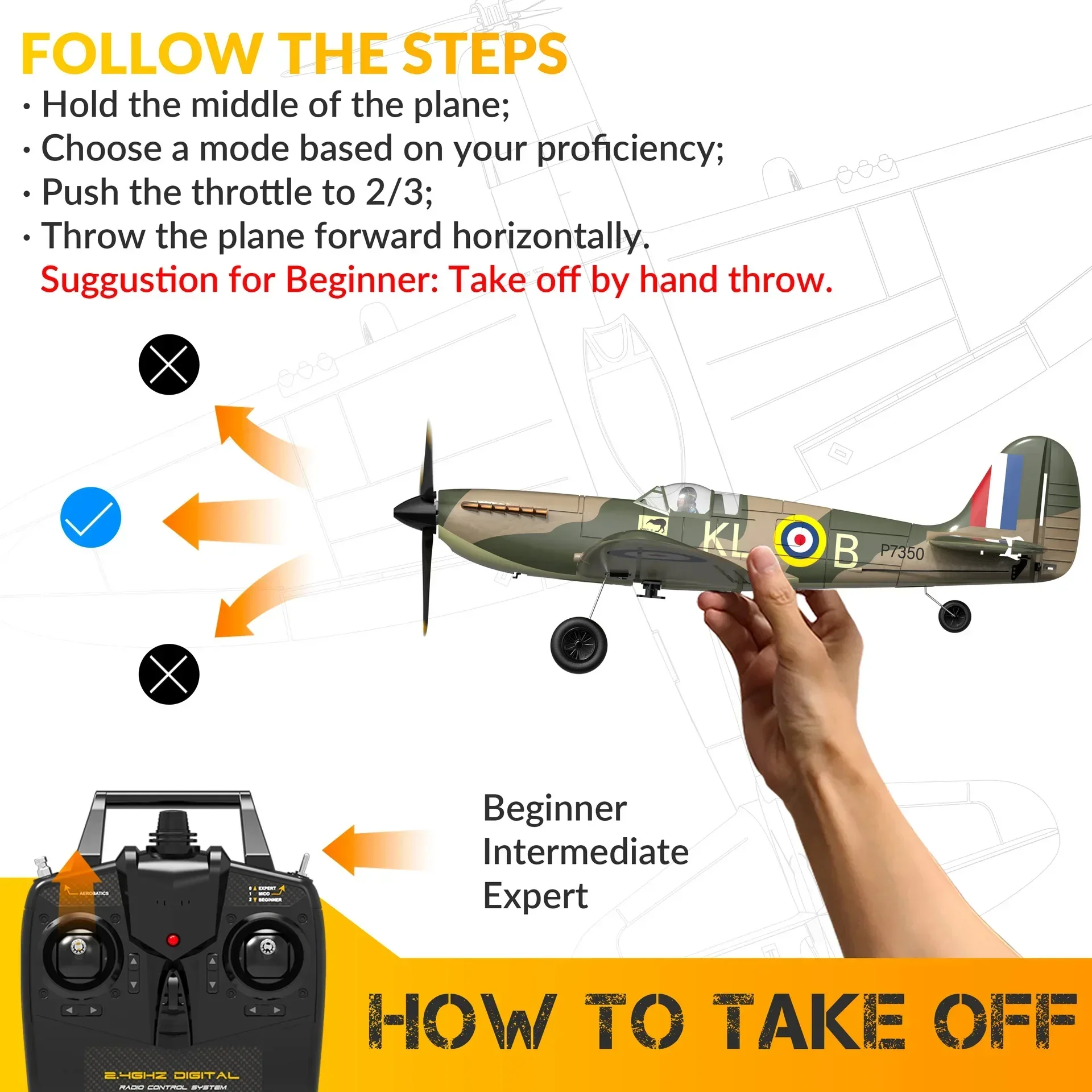 Eachine Spitfire Rc samolot 2.4ghz Epp 400mm U-turn rozpiętość skrzydeł akrobacyjnych 6-osiowy żyroskopowy jeden-klawisz Mini Rtf Model prezent urodzinowy dla dzieci