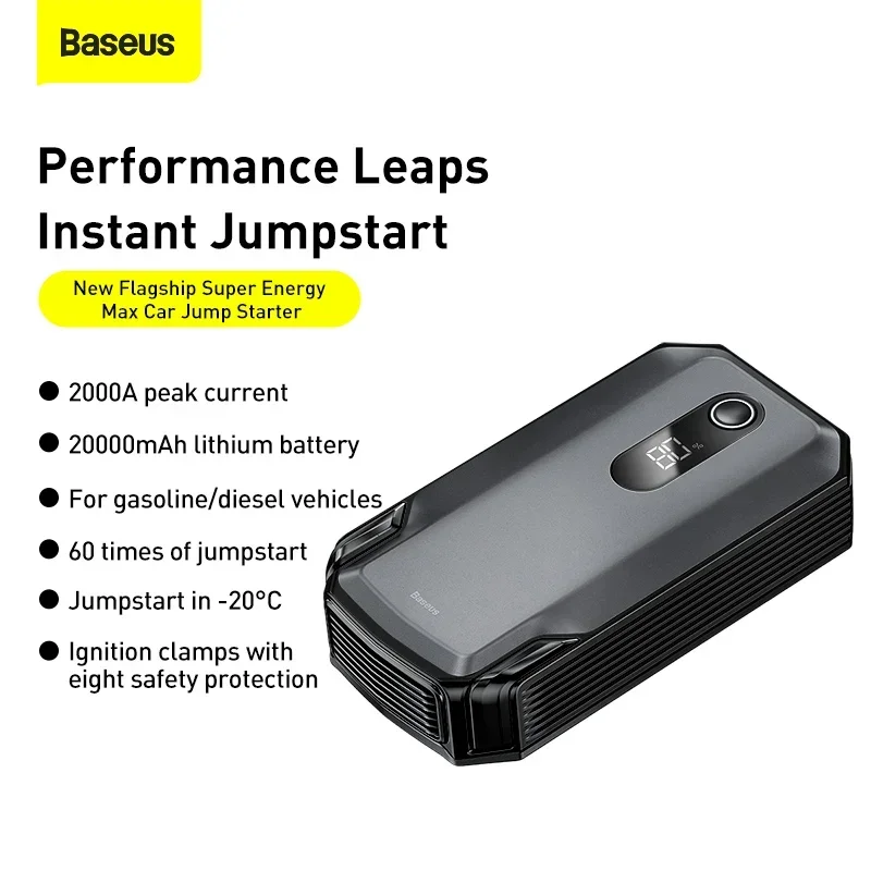 Baseus Emergency High Power 12V 2000A Start 20000mAh Peak Super Energy Car Jump Starter