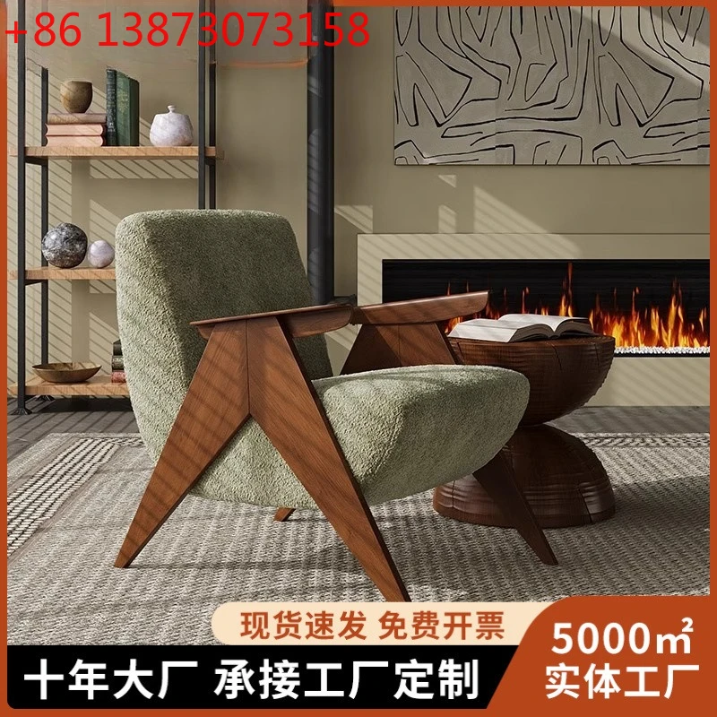 

Medieval nostalgic single sofa chair minimalist Spanish solid wood sofa chair wabi-**** Italian living room leisure chair