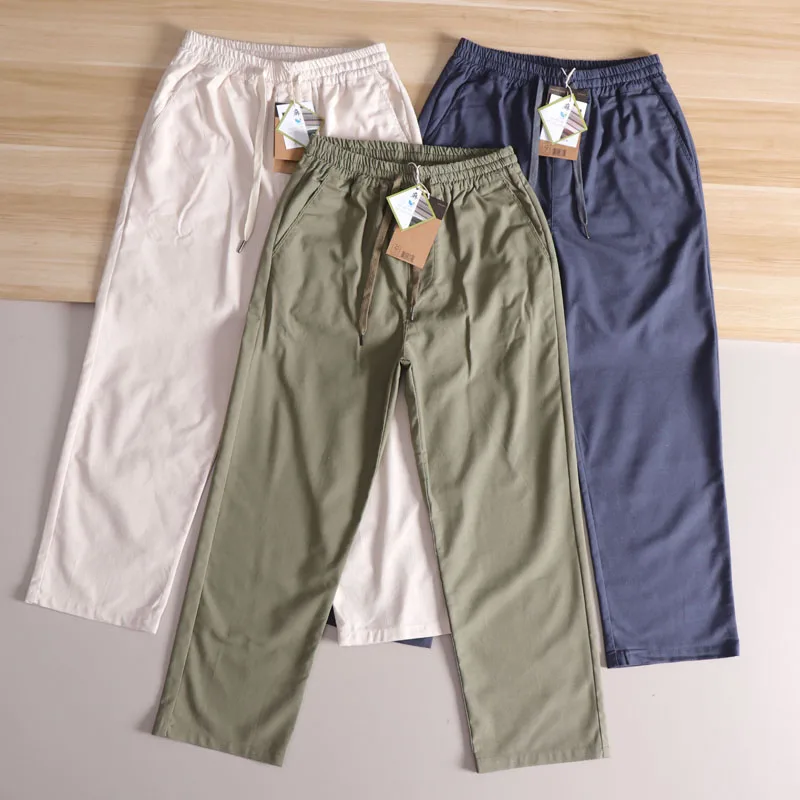 

l Удобные мужские повседневные брюки из смеси хлопка и льна с эластичной резинкой на талии, тонкие прямые брюки, летняя мода Ci You...