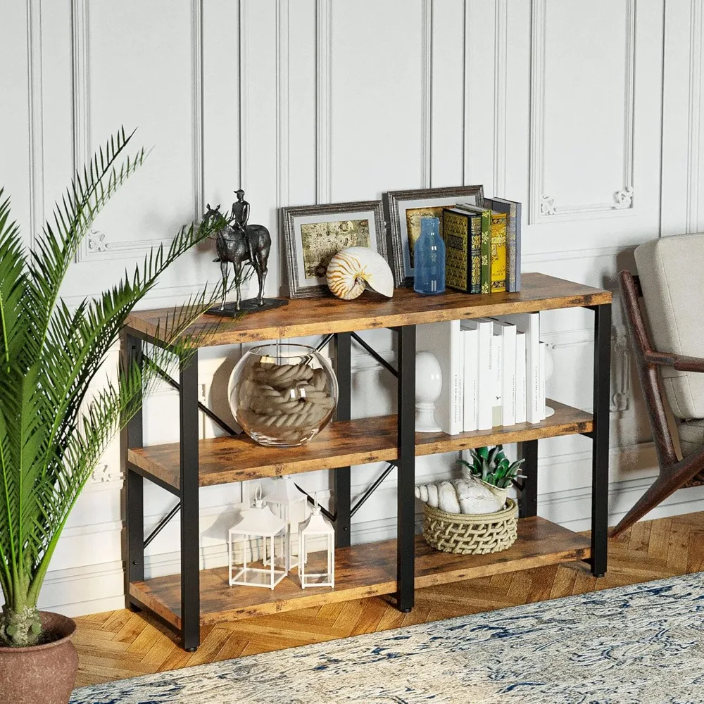 

Bookshelf Double Wide 47 in 3-Tier, Industrial Bookcases, Wood and Metal Bookshelves, Book Shelves for Home Office, Customized