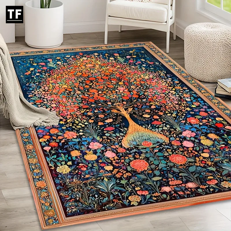 

Bohemian Floral Area Rugs Plants Anti-slip Floor Mat Carpet for Bedroom Kitchen Living Room Indoor Entrance Doormat Gifts