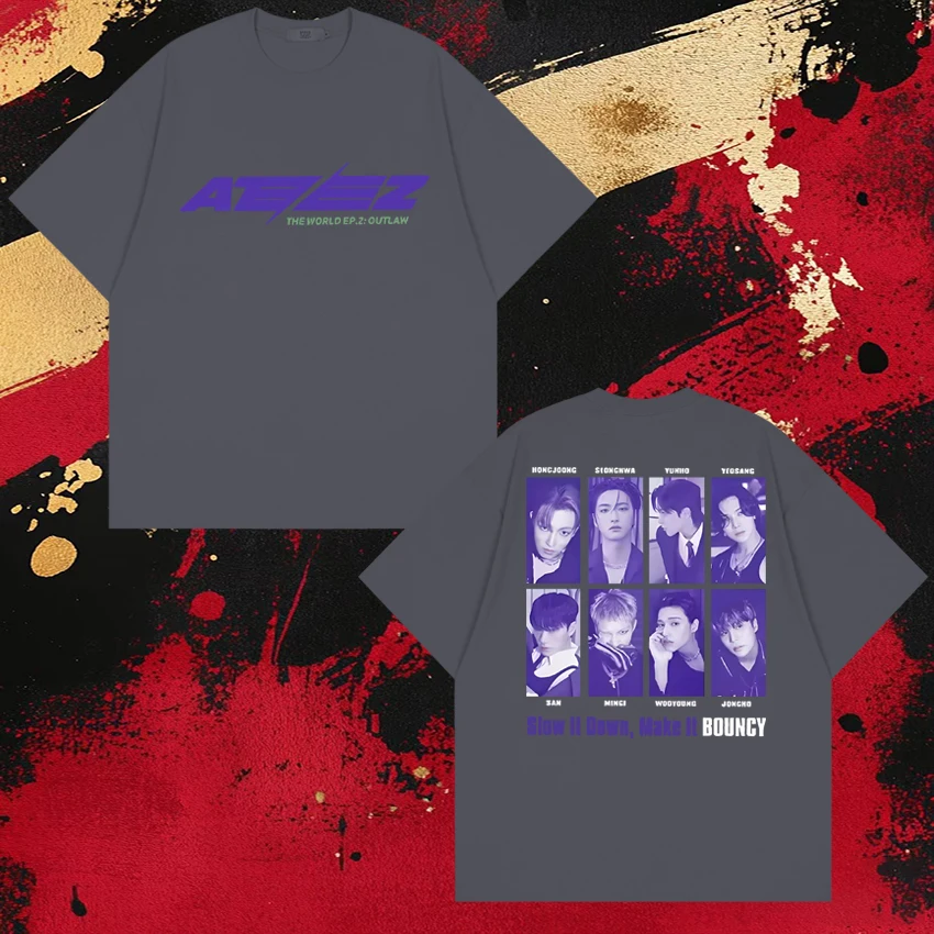 Korean Kpop Ateez 2026 World Tour Double Sided printed T shirt Unisex Fashion Y2k Tops Men Women Cotton short sleeve T-shirts