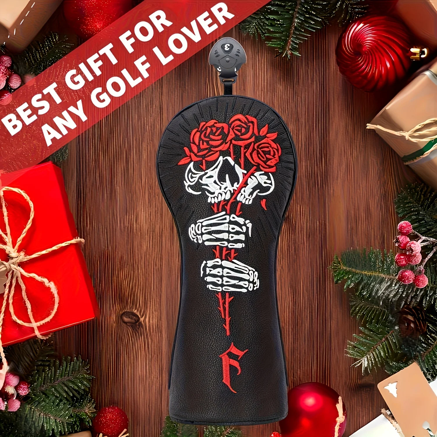 1pc/4pcs Skull And Rose Pattern Golf Headcovers, PU Material with Soft Inner Lining, Club Protector for Driver, Fairway, Hybrid image 5