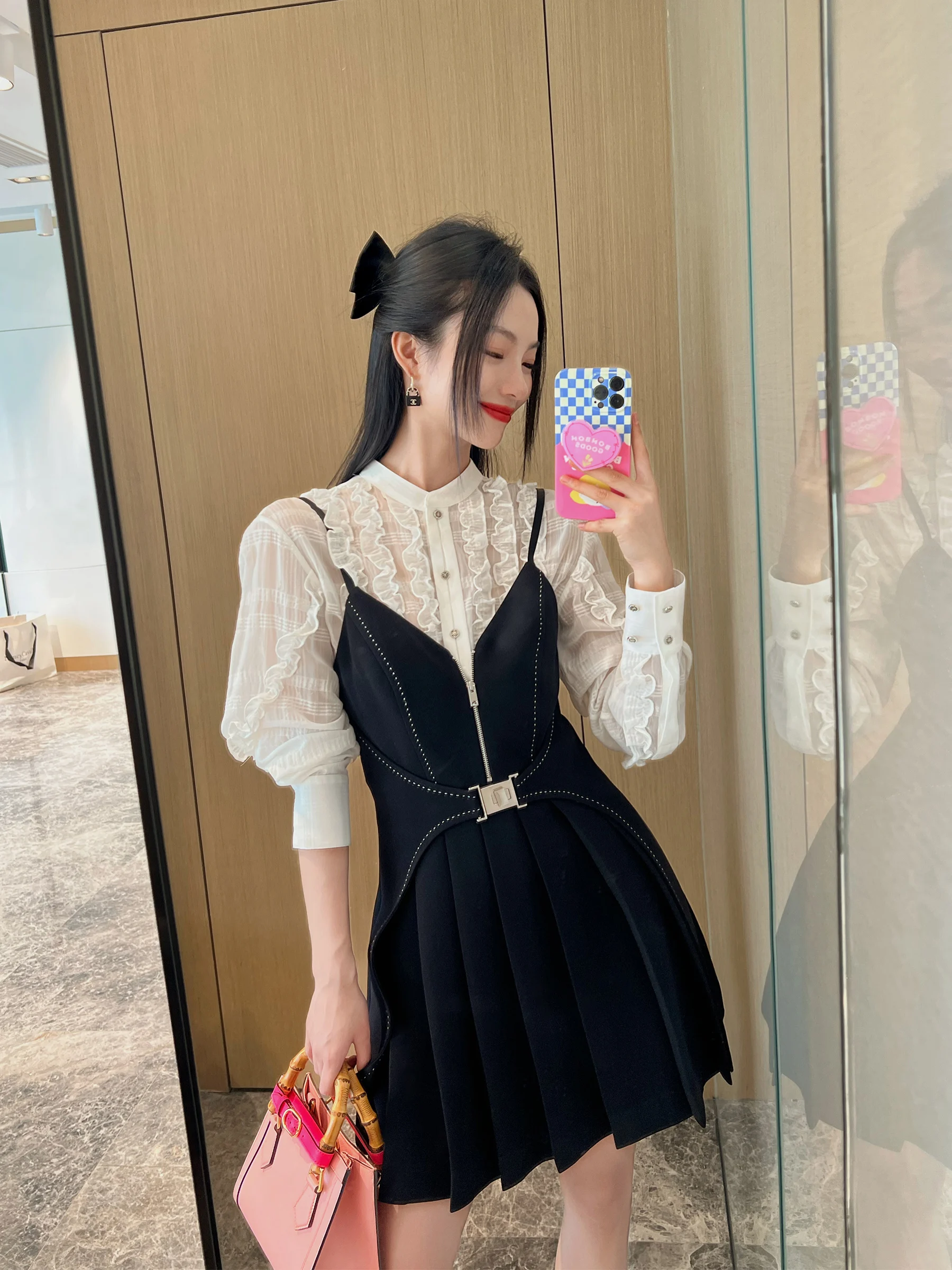 

Платье NancyCavally из высокоплотного льняного ацетата ручной работы с эффектом двухслойности, с завышенной талией, плиссированными бретелями, в уличном стиле, весна