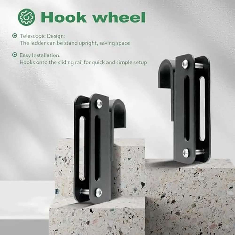 Telescopic Sliding Library Ladder Hardware Kit Lightweight Aluminum 300lb Load Capacity Adjustable Track Space-Saving Design