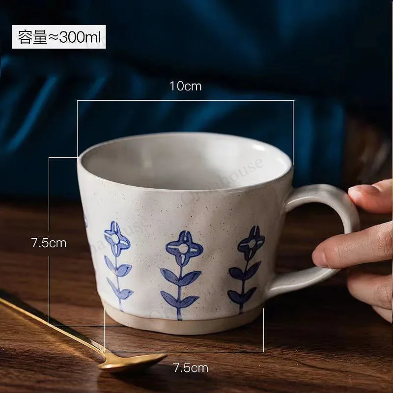 1pc 350ml Ceramic Flower Pattern Mug Coffee Cups Modern Porcelain Work Office Mug Milk Tea Cup For Home Office Drinkware Kitchen