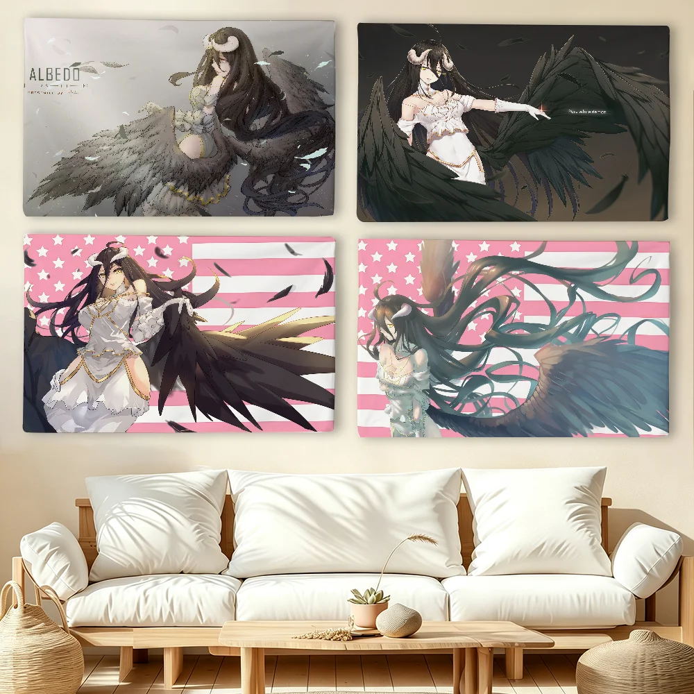 Anime O-OverlordS A-Albedo flag For Living Room Home Dorm Decor Wall Outdoor Camping Party Banner Gifts