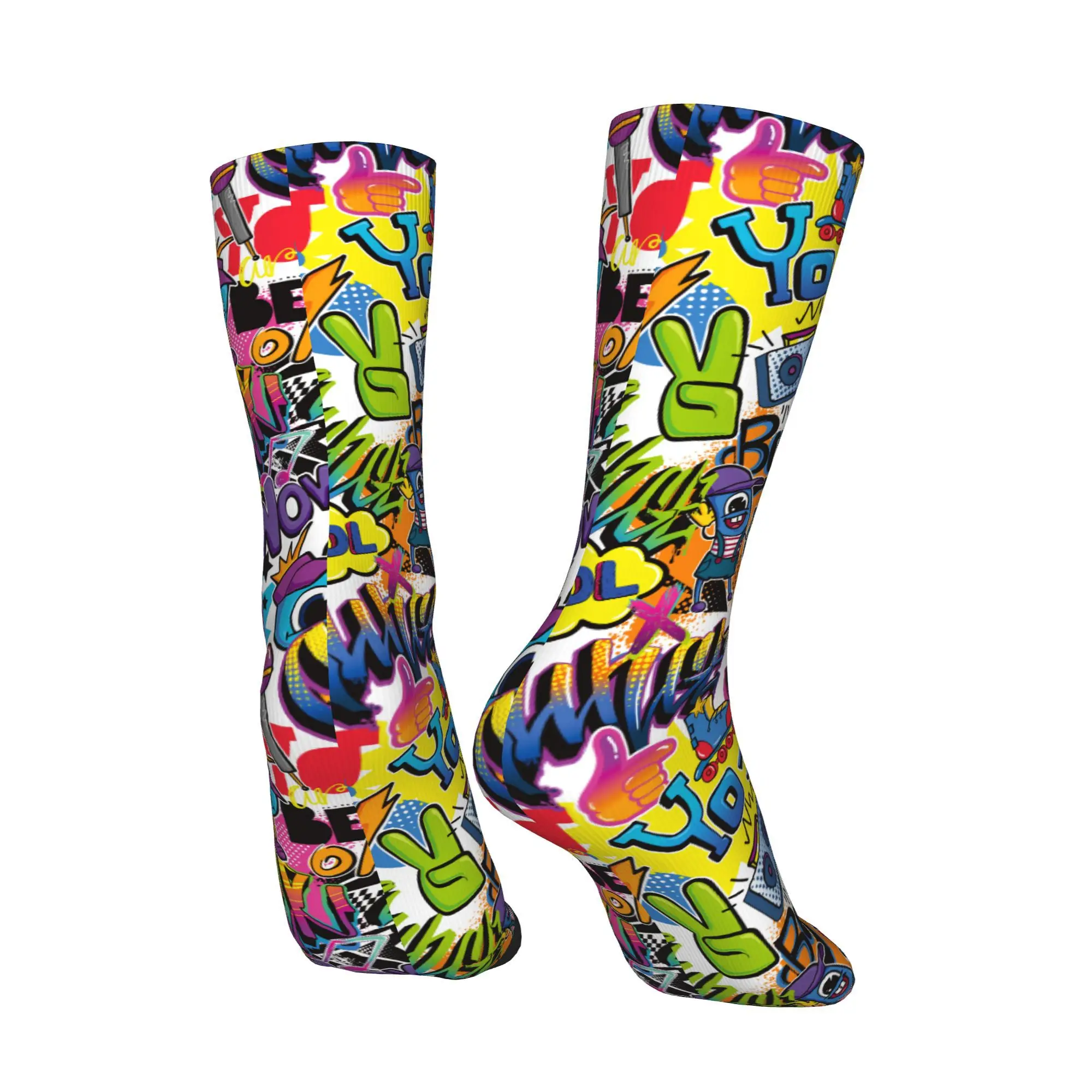 سعيد الرجال الجوارب شجرة النخيل اليد الأسطوانة خطاب خمر الكتابة على الجدران الفن الهيب هوب عارضة طاقم جورب هدية نمط المطبوعة