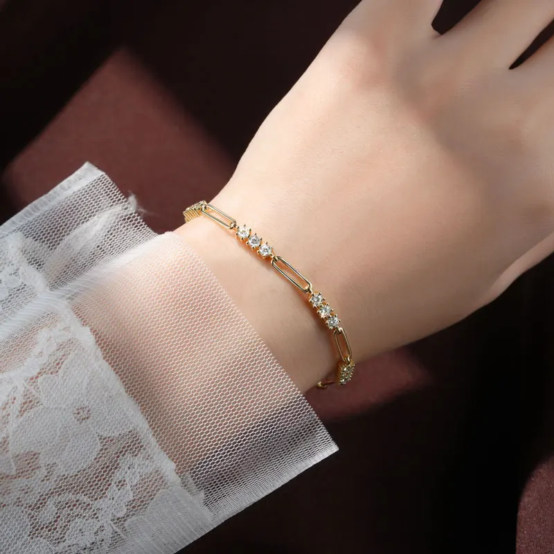 Lnngy Certyfikowana okrągła bransoletka z moissanitu 3MM dla kobiet 925 Sterling Silver Regulowane bransoletki łańcuszkowe Modna biżuteria na rękę Prezent — zdjęcie 6