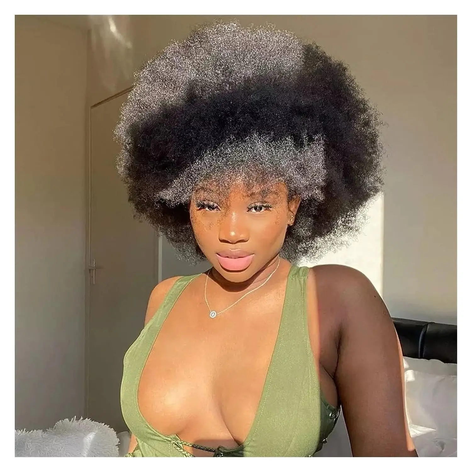 Afro Kinky Curly Short Human Hair Wigs With Thick Bangs Fluffy Natural Bob Wig Glueless Brazilian Full Machine Made Wigs On Sale