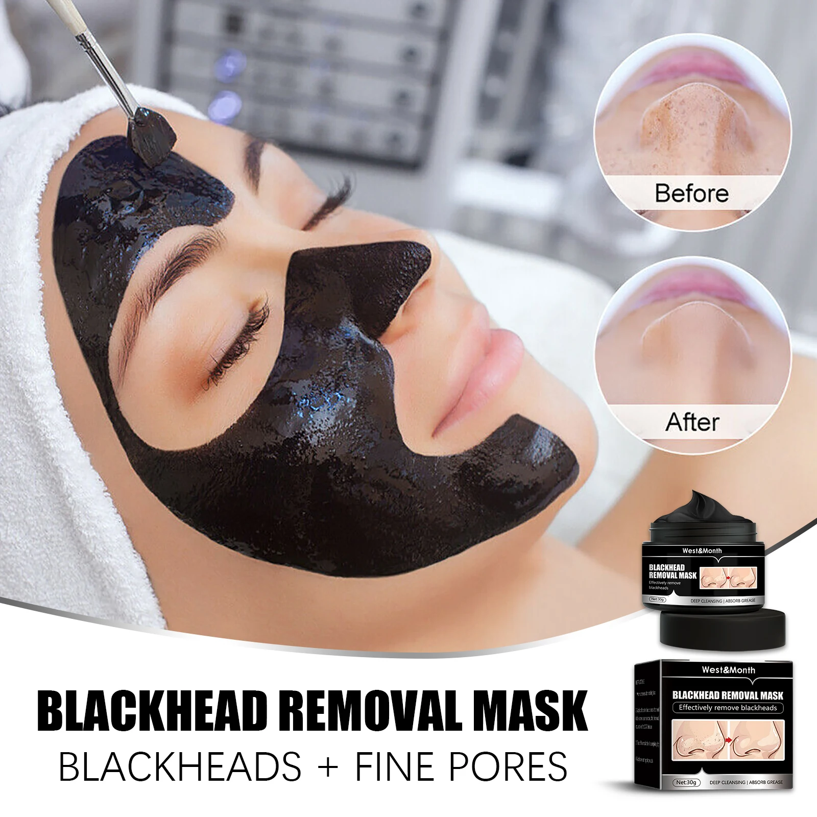 30g Bamboo Charcoal Blackhead Remover Cleansing Mask Deep Pore Cleansing Purifying Nose Face Mask Treatment Exfoliating Mask