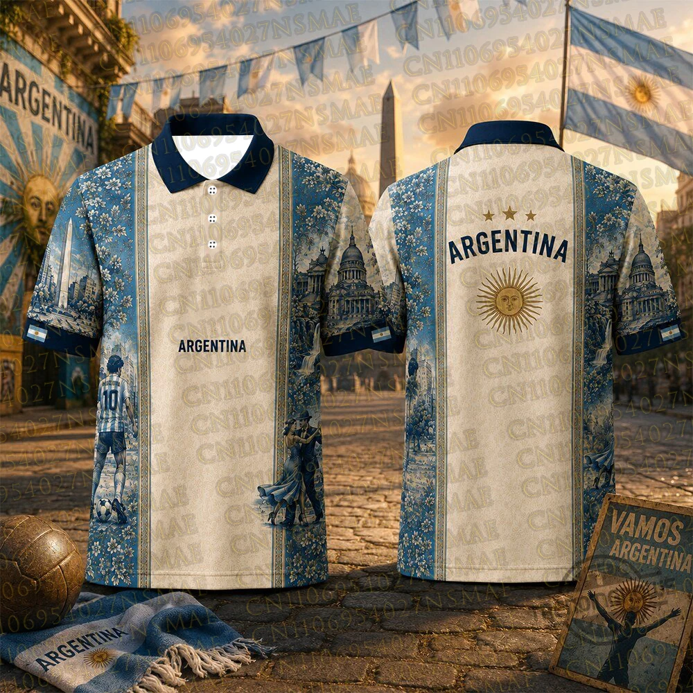 2026 Polo de football et T-shirt de football pour homme, enfant et femme, style Y2K, inspiré de la culture argentine, générés par IA, pour match et entraînement, collection été