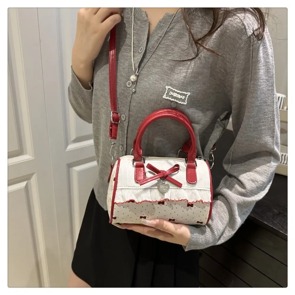 بو الجلود لوليتا حقيبة كروسبودي كشكش تصميم نقطة نمط بو الجلود حقيبة يد الحلو القوس وسادة شكل واحد الكتف حمل