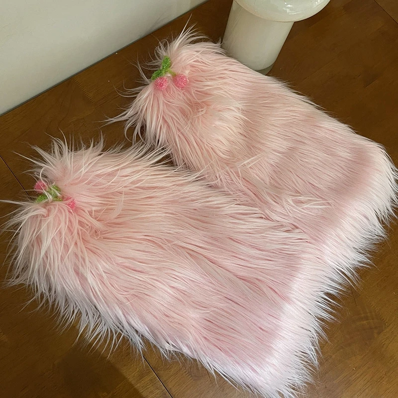 Jambières pelucheuses en fausse fourrure pour femmes, couvre-poignets super doux, bottes longues, chaussures chaudes, hiver