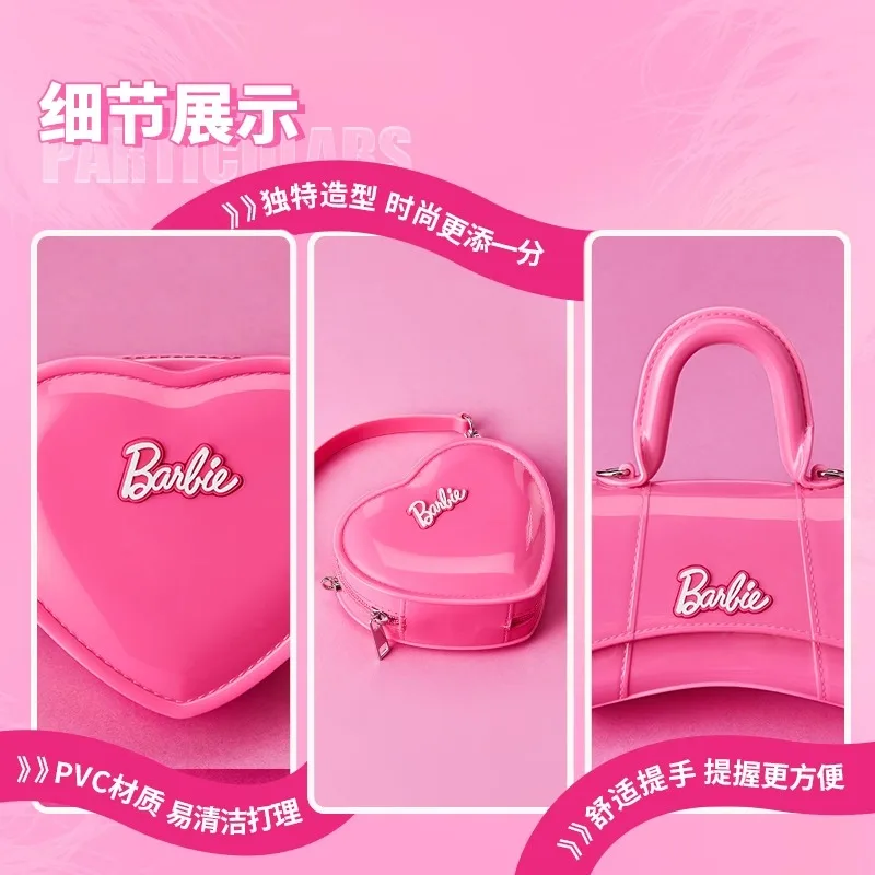 Miniso Barbie Serie Zandloper Jelly Bag Schattig Roze Meisje Hart Draagtas Schouder Crossbody Tas