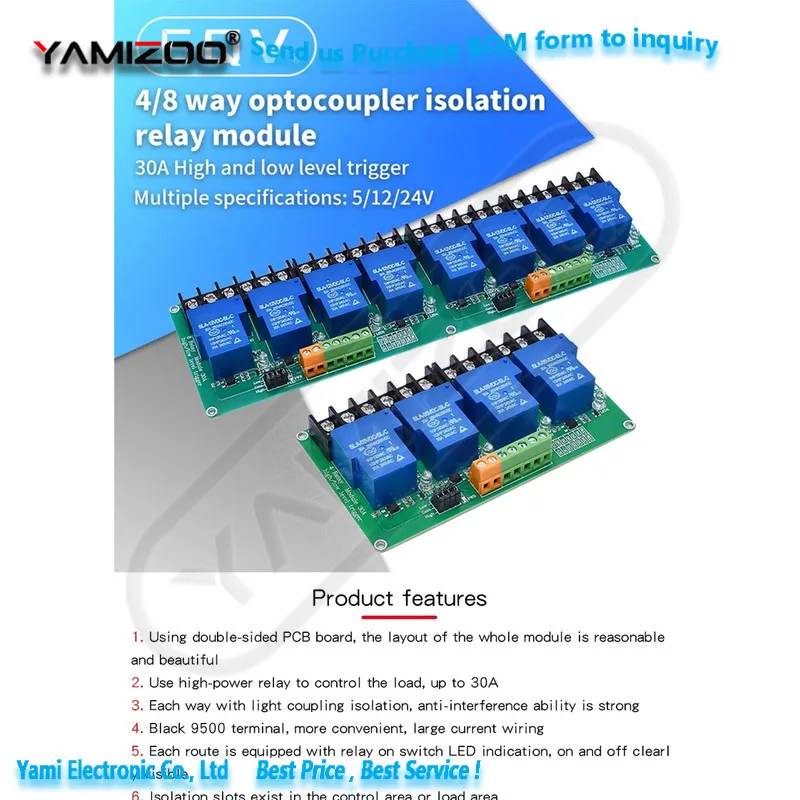 4-8-Kanal-Relaismodul 30A mit Optokoppler-Isolation 5V 12V 24V unterstützt Hoch- und Niedrigpegel-Auslösung – Detail 1
