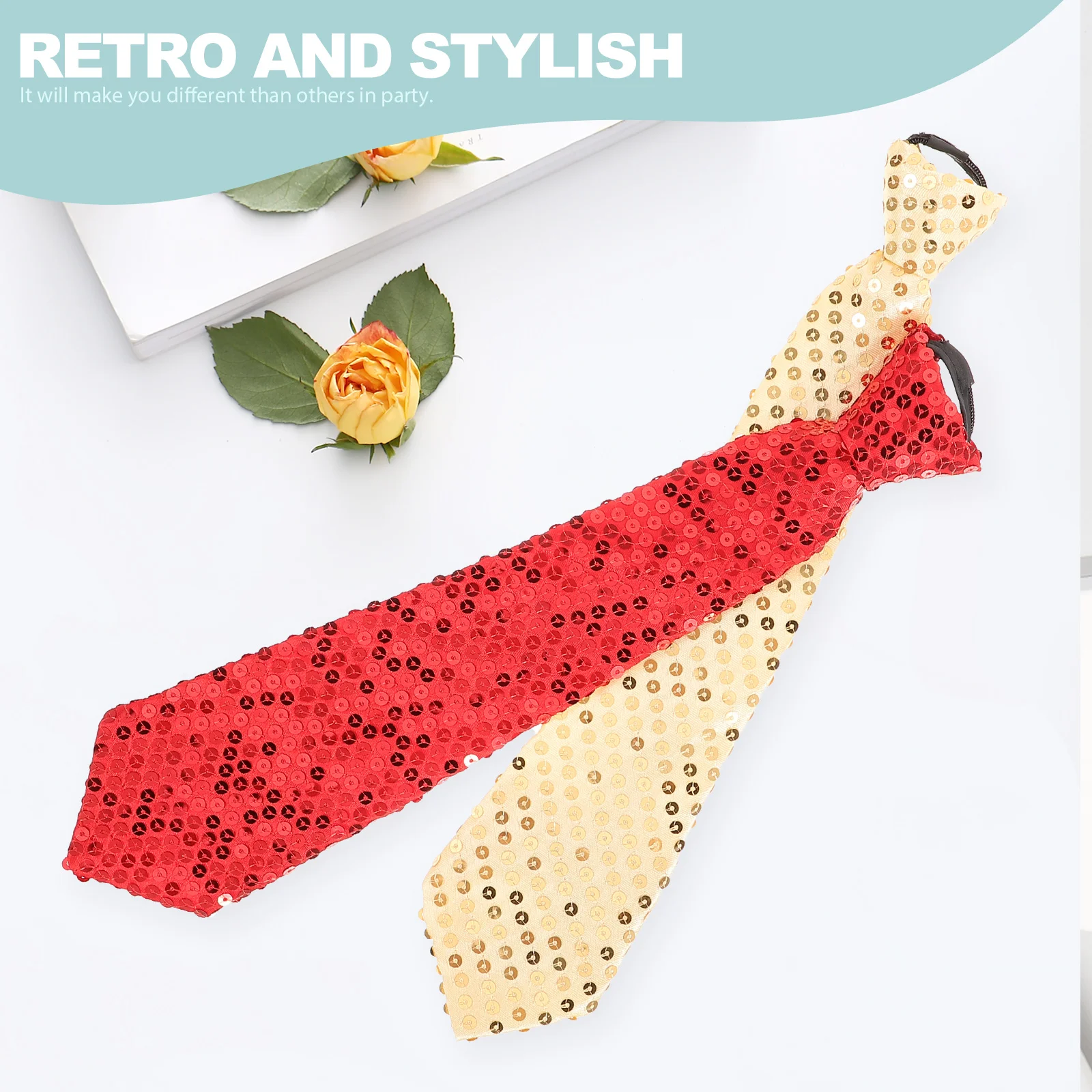 

2pcs Sequin Necktie Glitter Shine Fashion Party Costume Necktie Decorative Tie For Cosplay Stage Prom Festival Role Play