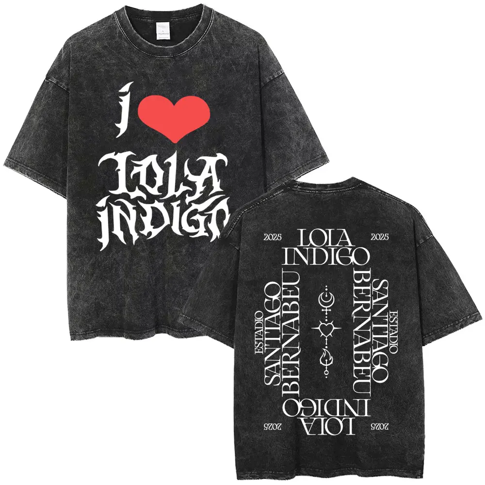 

I Love Lola Indigo Logo 2025 Vintage Washed T Shirts Men Women Hip Hop Fashion Retro Short Sleeve T-shirts Casual Cotton T-shirt
