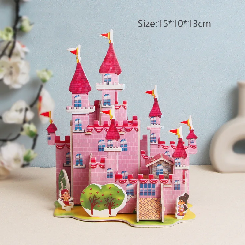 Cartoon Castle Building Model Paper cartone 3D Jigsaw Puzzle per bambini giocattoli educativi fai da te fatti a mano regali