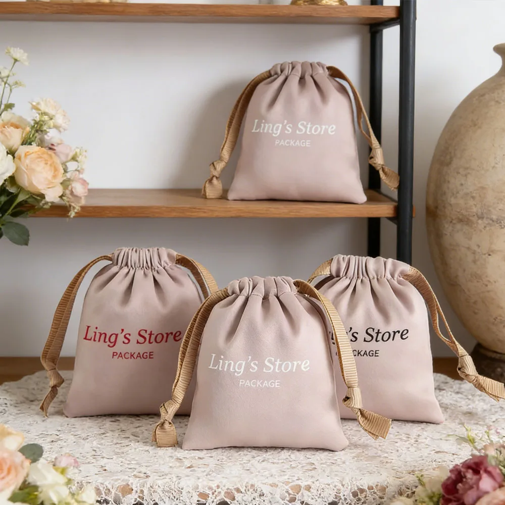 

50Pcs Classical Handmade Champagne Silk Satin Jewelry Drawstring Ribbon Bag Packaging Organizer Pouches Feast Favors Box Storage