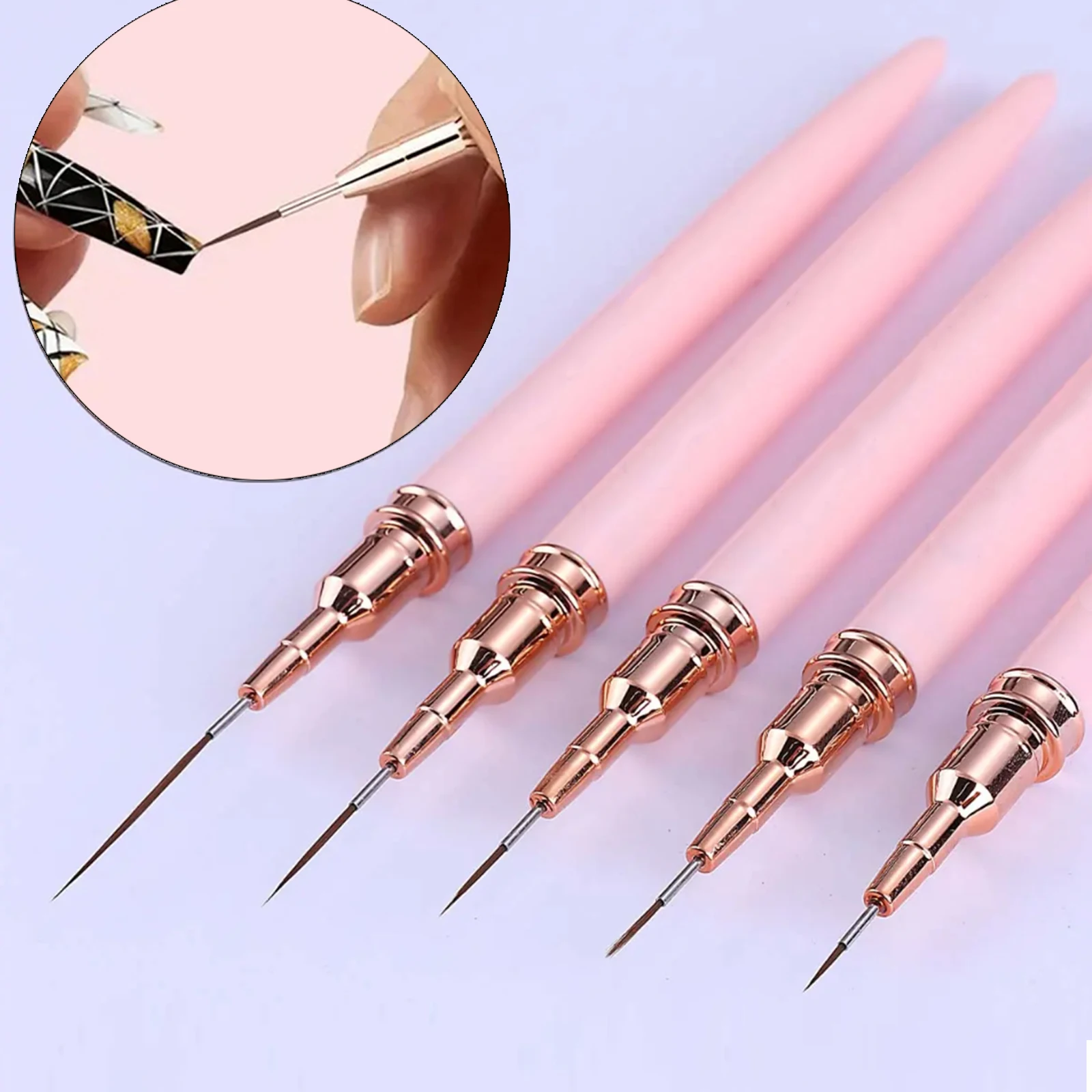 Conjunto de 5 Canetas para Nail Art, Canetas de Detalhamento Ultra-Fino 0.7-2.5mm, Pincéis para Gel Polish, Ferramentas de Design de Unhas DIY e Profi