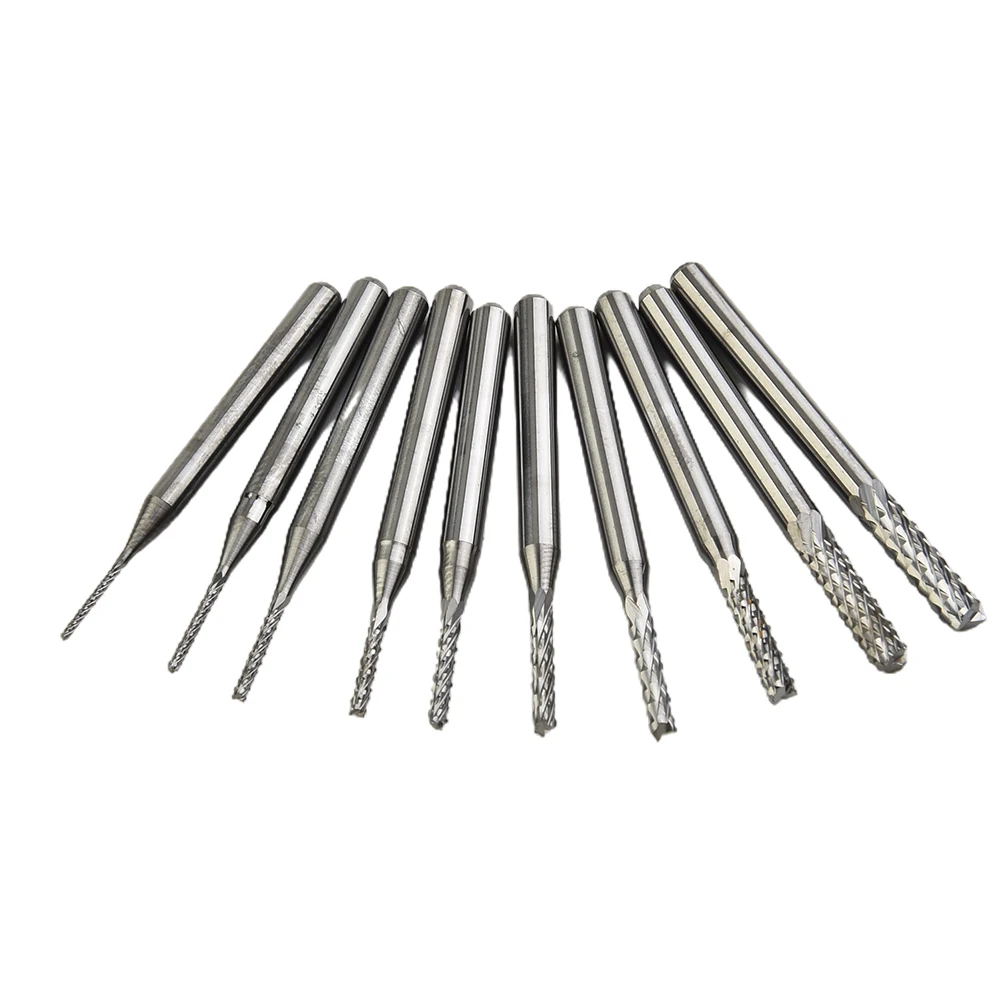 

Brand new High quality Drill bit 10PCS Cemented carbide End Mill Engraving Kit Rotary Set Tool 0.8-3.175mm 1/8"