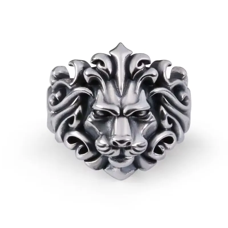 

Silver Vintage Men's Ring Aggressive Lion Head Open Ring Girl Gifts Boyfriend European And American Personality Punk