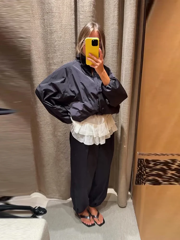 Fashion Solid Jacket Women's Loose Stand Collar Single Breasted Zippers Long Sleeve Coats 2025 Autumn New Lady Casual Streetwear