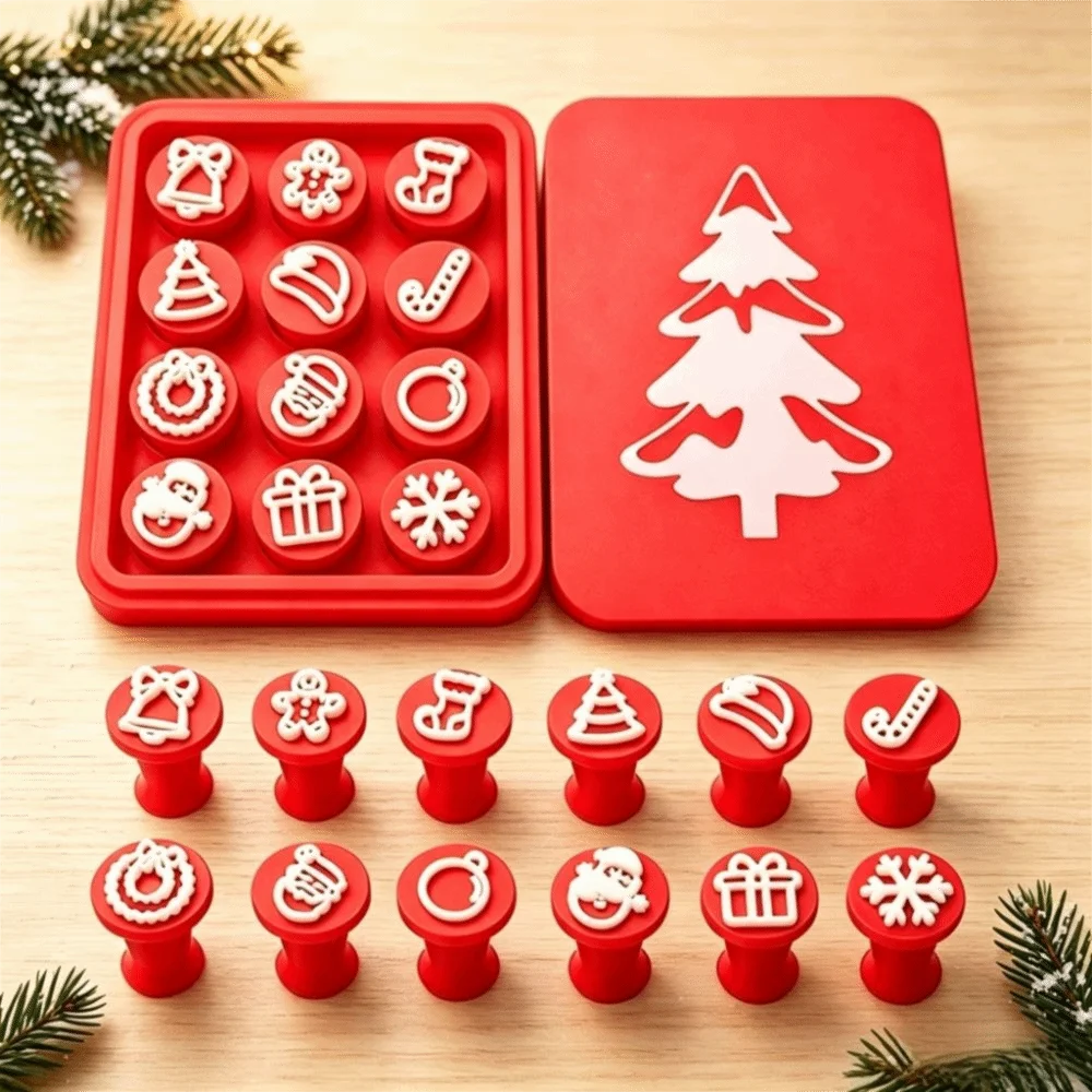 Plastic Christmas Clay Stamps Christmas Patterns Assorted Shapes Clay Stamp Set Press Stamp Structure Reusable