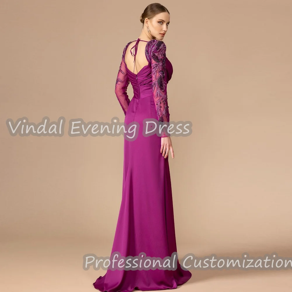 Vindal Prom Dress Sweetheart Floor Length Flower Ruffle Straight Elegant luxurious Satin Saudi Arabia Long Sleeves For Woman2024