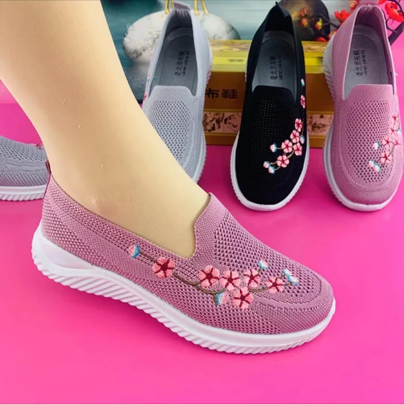 Women Sneakers Mesh Breathable Floral Comfort Mother Shoes Soft Solid Color Fashion Female Footwear Lightweight Zapatos De Mujer