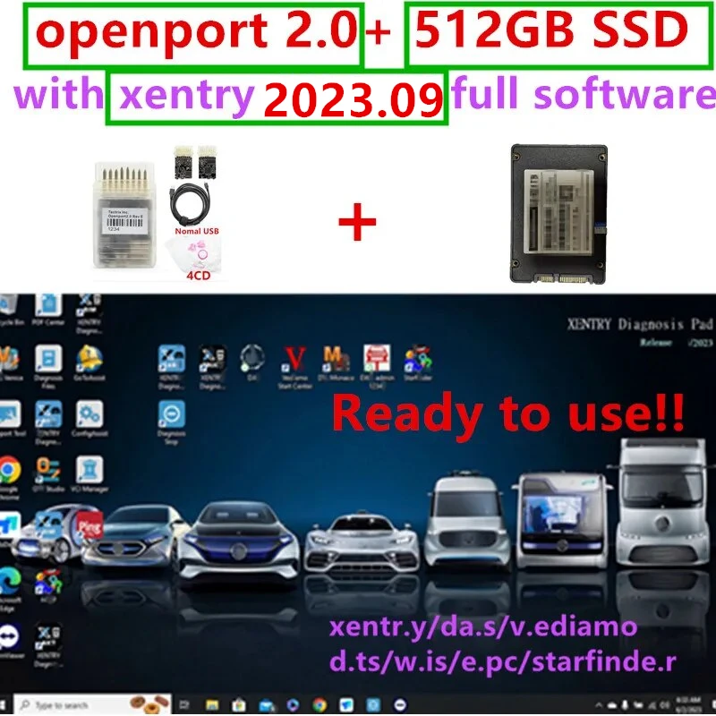 2023.09 xentry full software with 512gb ssd+ Openport 2.0 ECU Chip Tuning Tool for Benz diagnosis software full xentry 2023.09