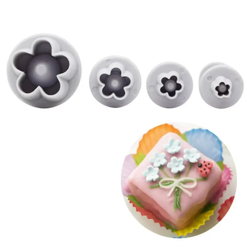 4 pçs/set flor de ameixa êmbolo fondant cortador sugarcraft ferramentas decoração do bolo diy cookie acessórios de cozimento cozinha