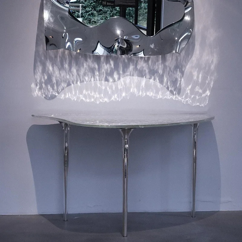 طاولة مدخل ذات ملمس زجاجي جديد وبسيط وحديث، مدخل ساق طاولة من الفولاذ المقاوم للصدأ بسيط ومتعدد الاستخدامات #2