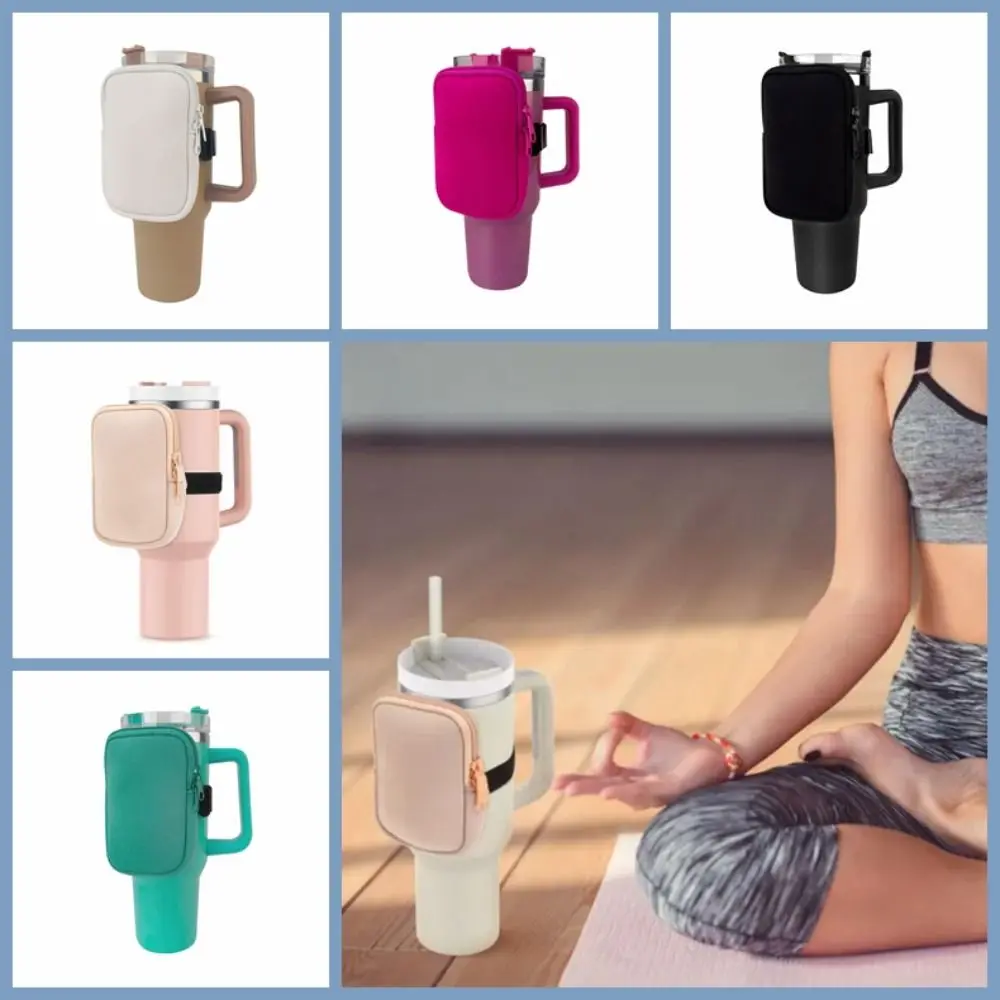 Neoprene Water Bottle Pouch with Adjustable Strap Solid Color Bottle Bag Handheld Caddie Can Cover