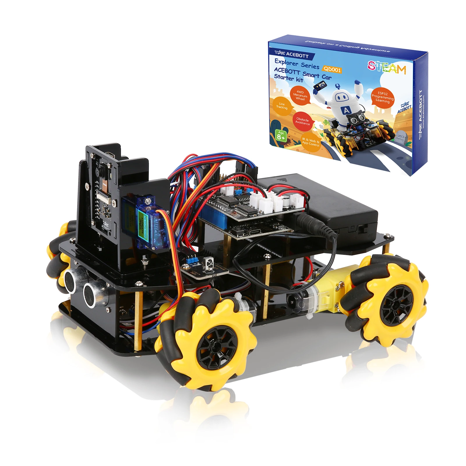 

ACEBOTT Smart Robot Car Kit 4WD Remote Control Car Compatible with Arduino IDE Electronics Programming Project STEM Educationa