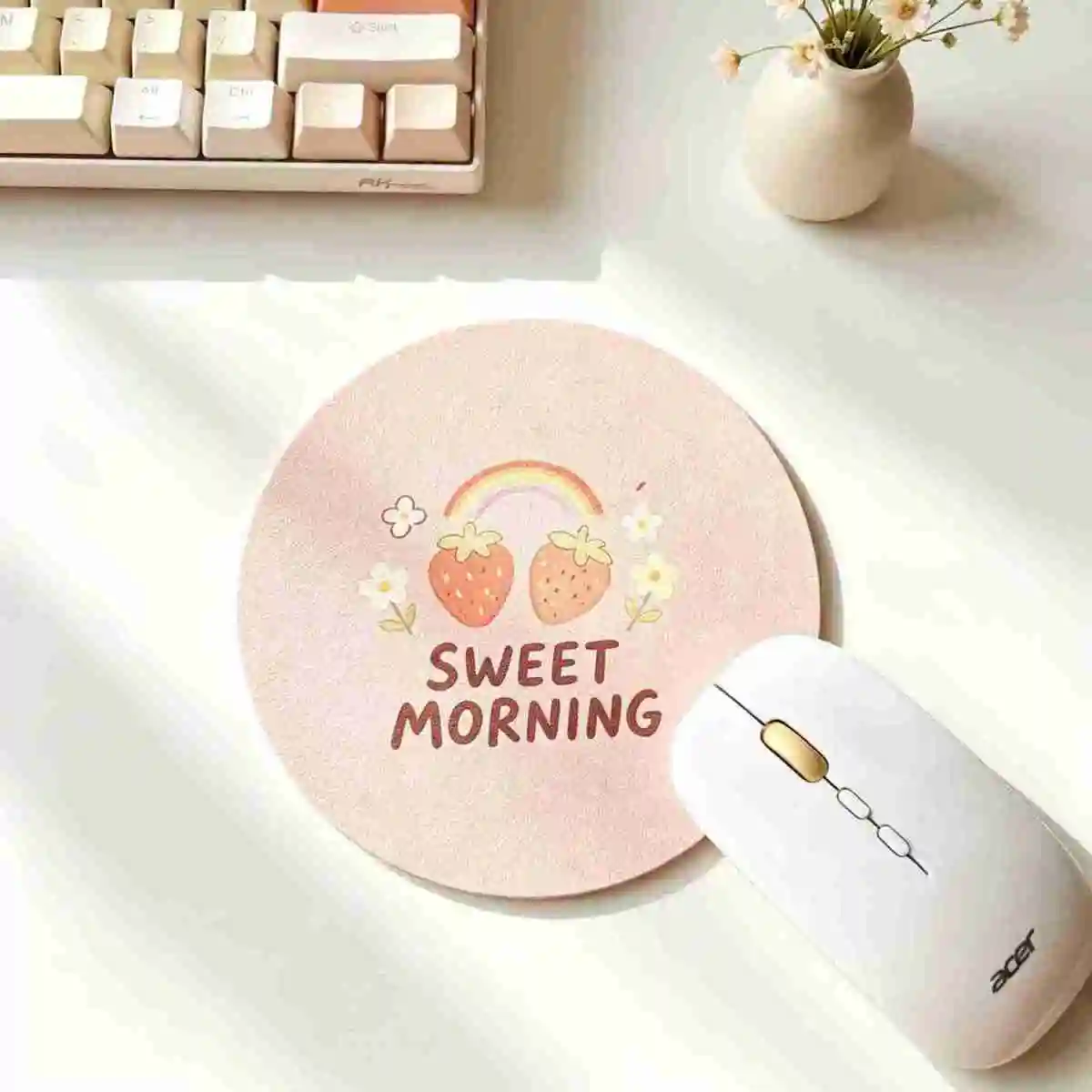 Sweet Pink Fruit Strawberry Pastry Niche Rubber Mouse Pad Keyboard Office Desktop Decoration Student Dormitory Waterproof