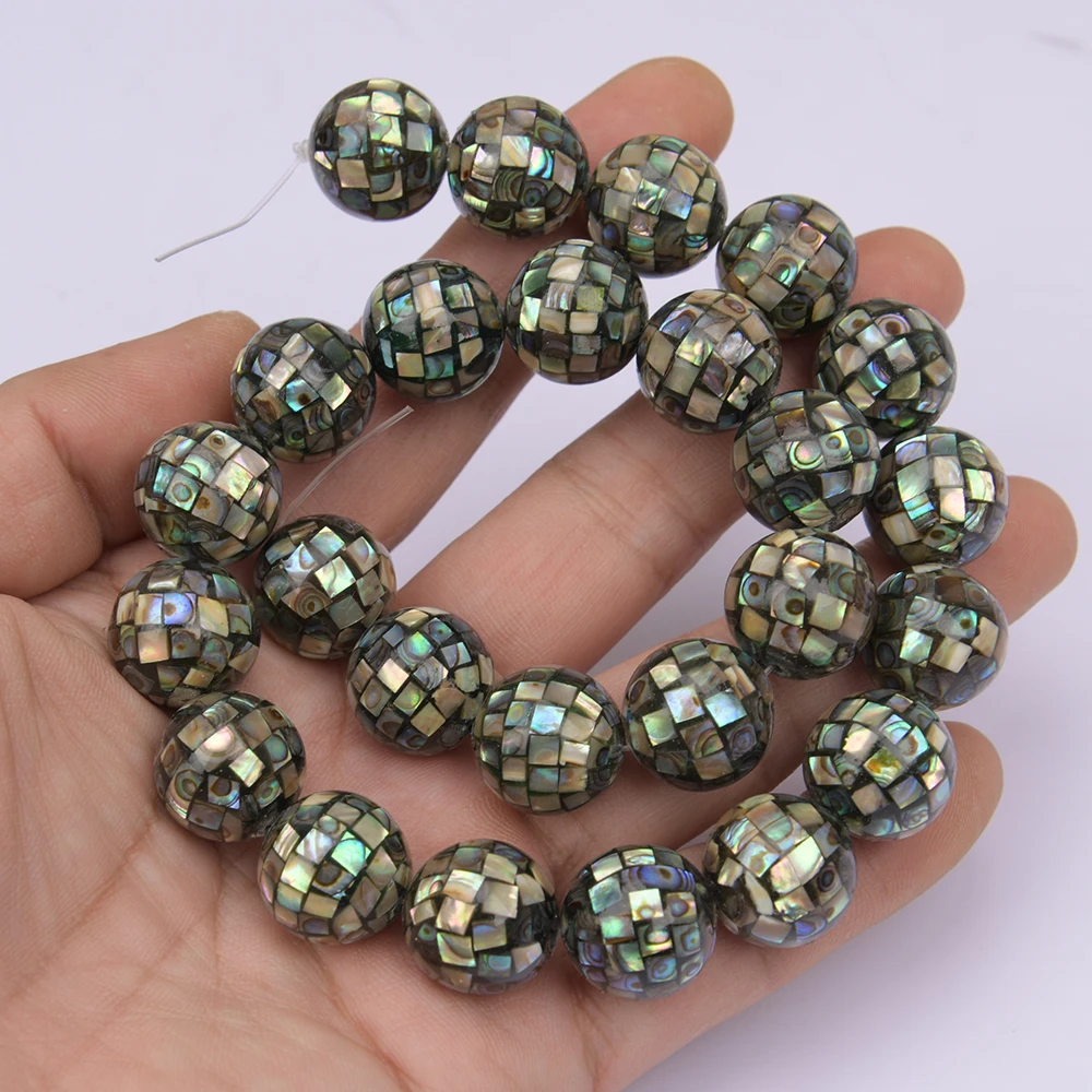 APDGG 16mm Natural Green Abalone Shell Round Loose Beads 15.5'' Strand For Pearl Necklace Jewelry Making DIY