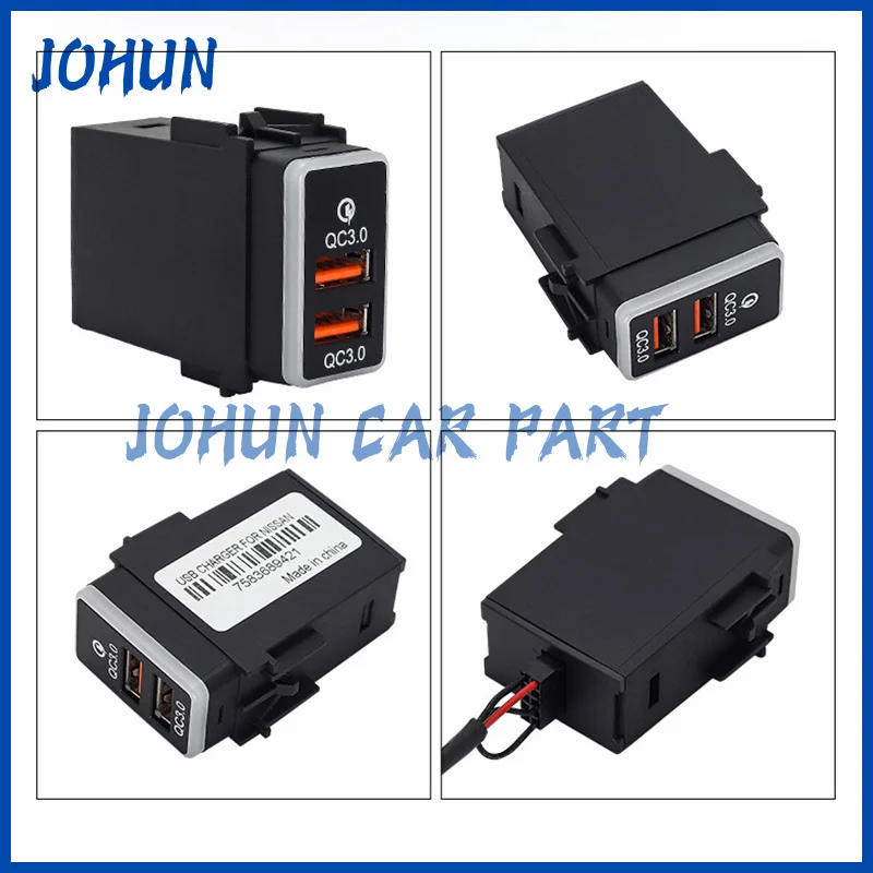 1PC Car Quick Charger QC3.0 Dual USB Interface Socket LED Voltage Display For Nissan Qashqai Teana Sunny Y61 Y62 X-Trail Sylphy