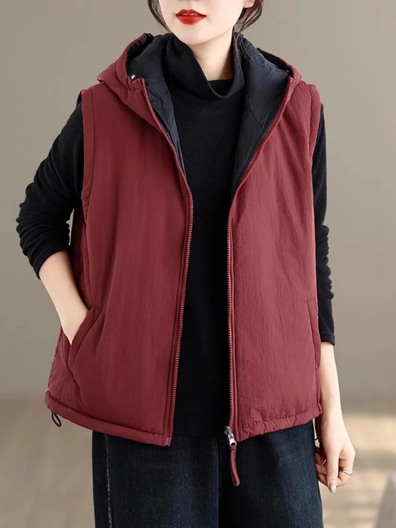 

Зимний жилет и жилет, женская куртка с капюшоном, новинка 2023 года, свободное универсальное темпераментное легкое хлопковое пальто W1114