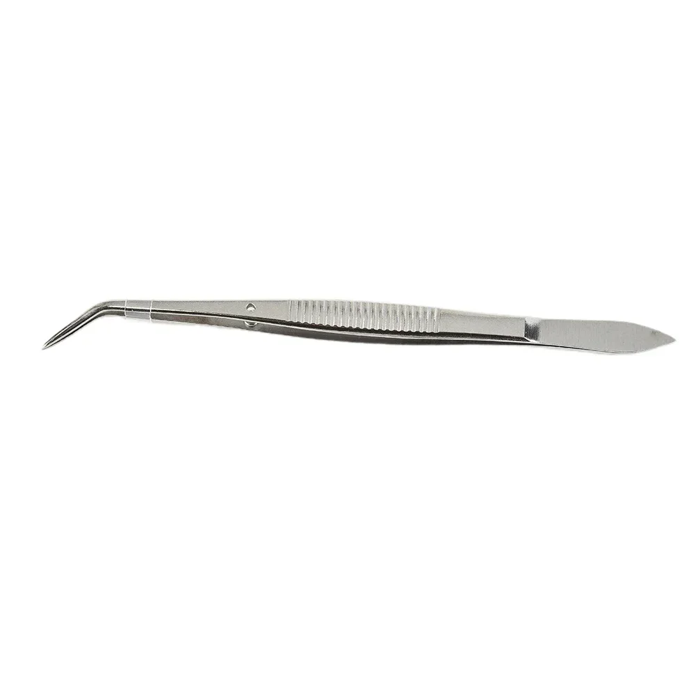 1pc Stainless Steel Tweezers Bend Chuck With Positioning Straight Curved Tweezer For Dentistry Restoration Tea Set Planting