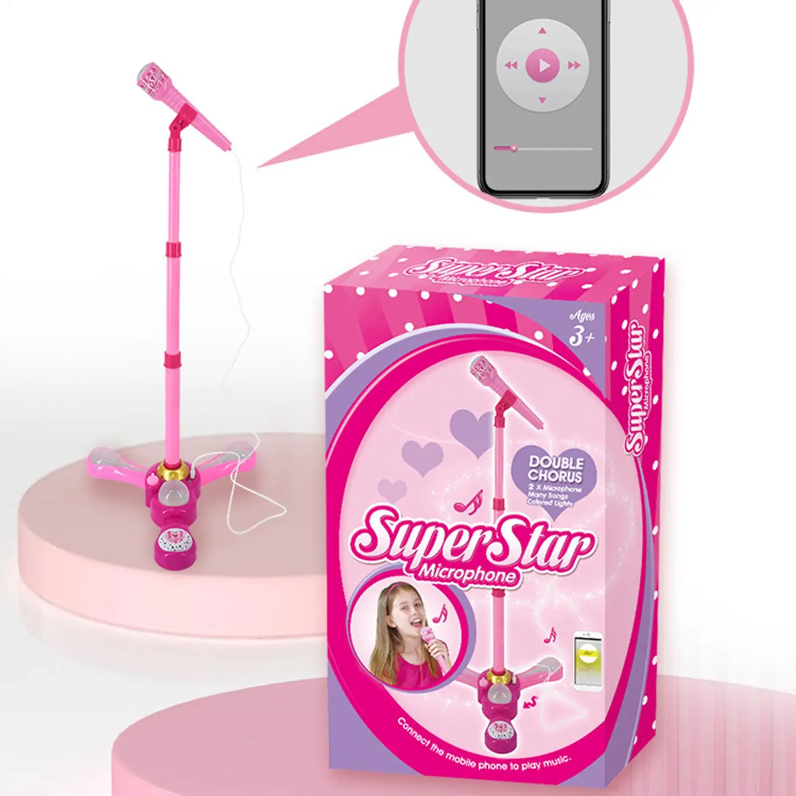 ไมโครโฟนสำหรับเด็กพร้อมขาตั้ง ไฟหลากสี ของเล่นไร้สาย ไมโครโฟนดนตรีสำหรับเด็กสำหรับร้องเพลงสำหรับเด็กผู้หญิงห้องเรียนห้องเด็กเล่น