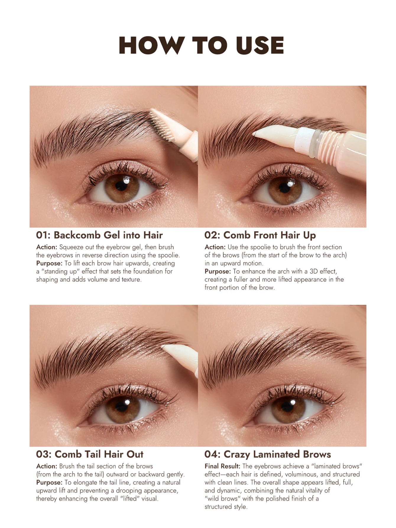 Gel à sourcils transparent – Formule légère et non frappe avec applicateur micro-peigne pour une couverture uniforme, texture naturelle et br parfait