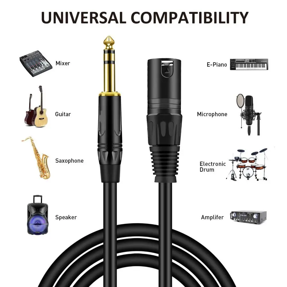 6.35 mm 1/4 Inch TRS Male to XLR Male Audio Stereo Mic Cable - 6.5 mm 1/4 Inch Male to XLR Male Balanced Speaker Mic Cable