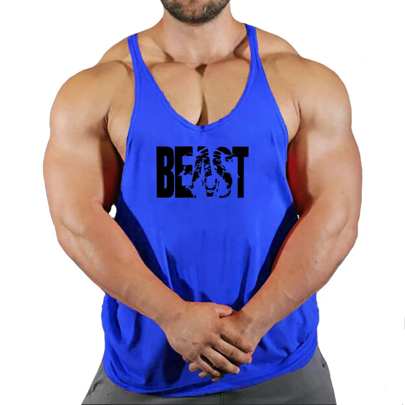 Cotton Workout Gym Tank Top Mens Beast Sleeveless Sportswear Shirt Stringer Running Clothing Bodybuilding Singlets Fitness Vest