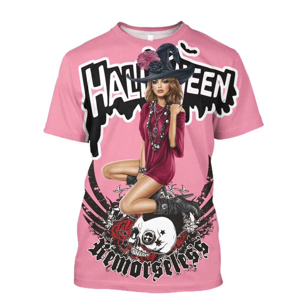 Jumeast Gyaru Witches 3D Graphic T-Shirts Halloween Day Gift Printed T-Shirty Sexy Warlock Baggy Gothic Alternative Mesh Tops