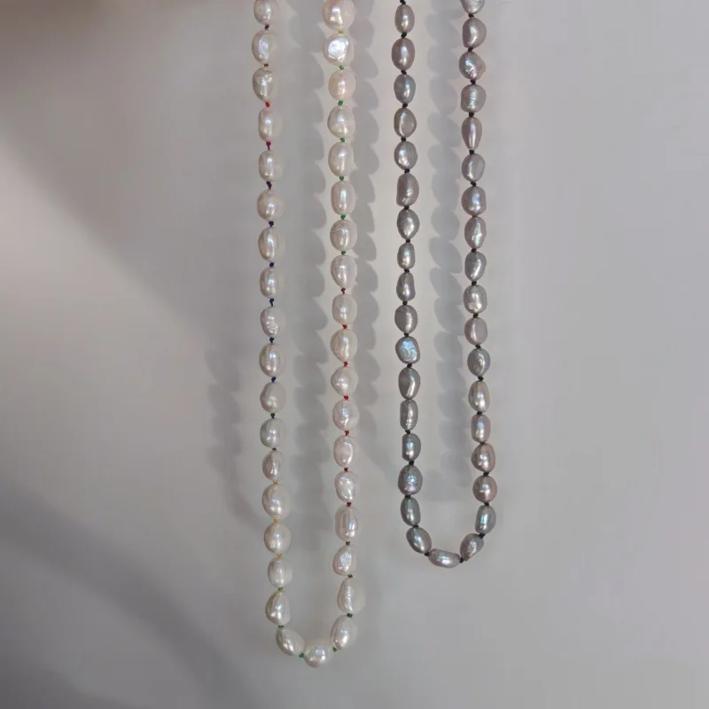 Classic Gray Natural Strong Light Effect Baroque Pearl Necklace Clavicle Chain Sweater Chain