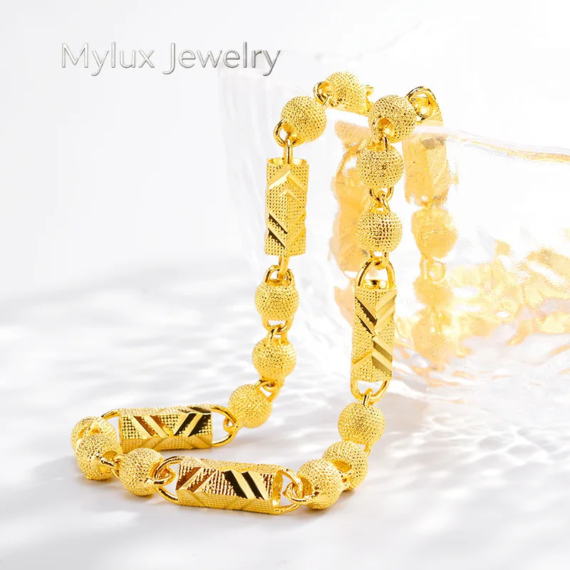 

Mylux Jewelry Boutique AU999 Gold Necklace Men's Hexagonal Round Bead Chain 24K Real Gold Chain Fashion Boss Chain Boyfriend Gif