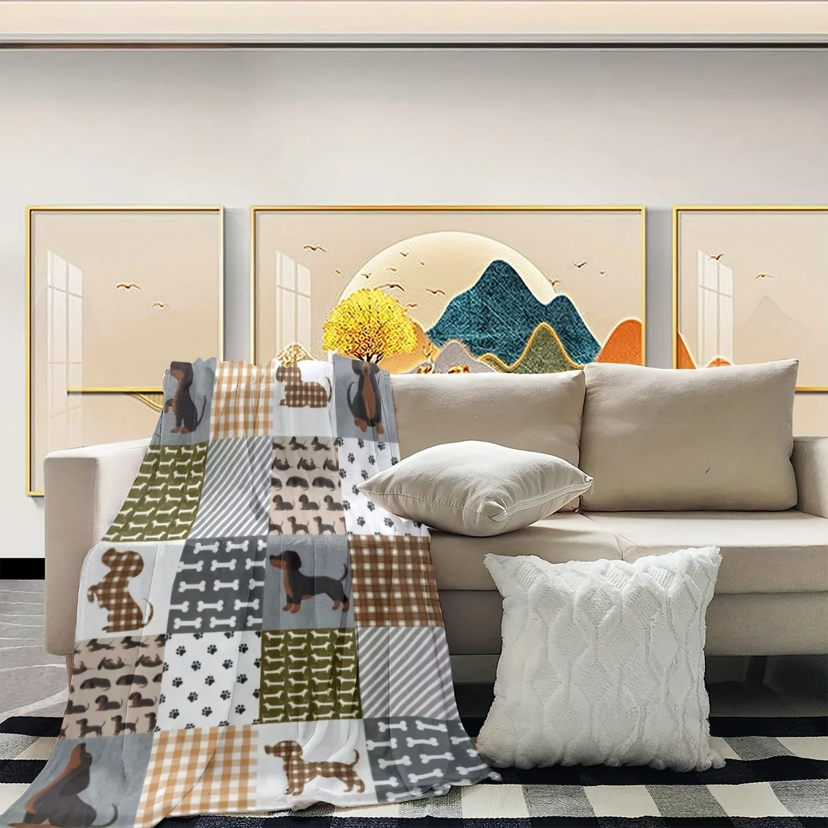 1pc soft and comfortable all seasons modern dachshund print flannel blanket, polyester fabric, suitable for bed, sofa chair